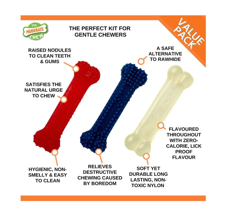 Nylabone Pack com 3 ossos mastigáveis para cães pequenos (XS) - Sabor Frango e bacon