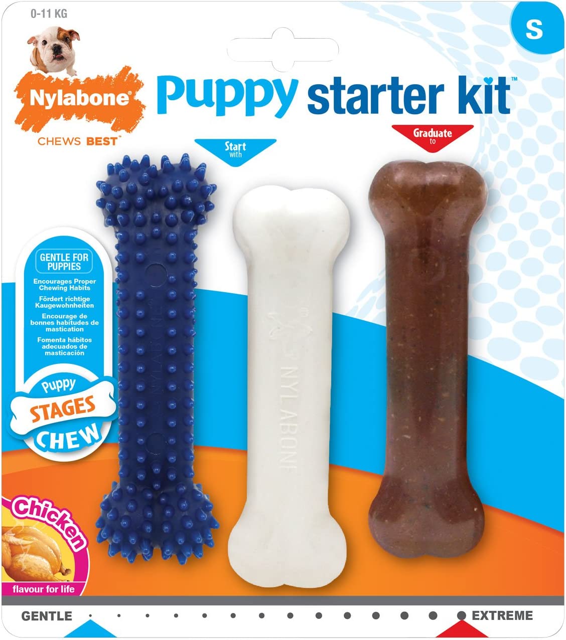 Nylabone Kit de Mastigação para Cachorros – Pack 3 Ossos (S)