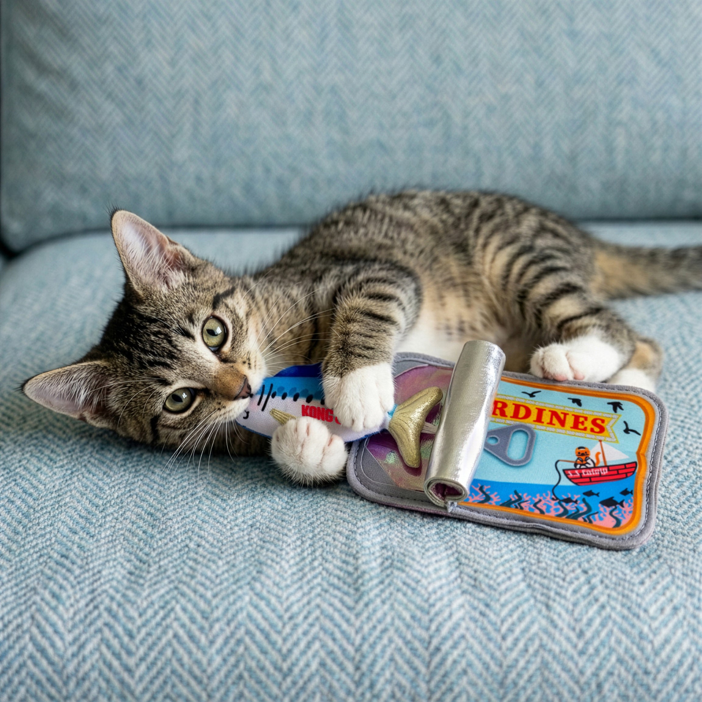 Brinquedo Kong Interativo para Gatos – Sardinha Retrátil com Erva-Gateira