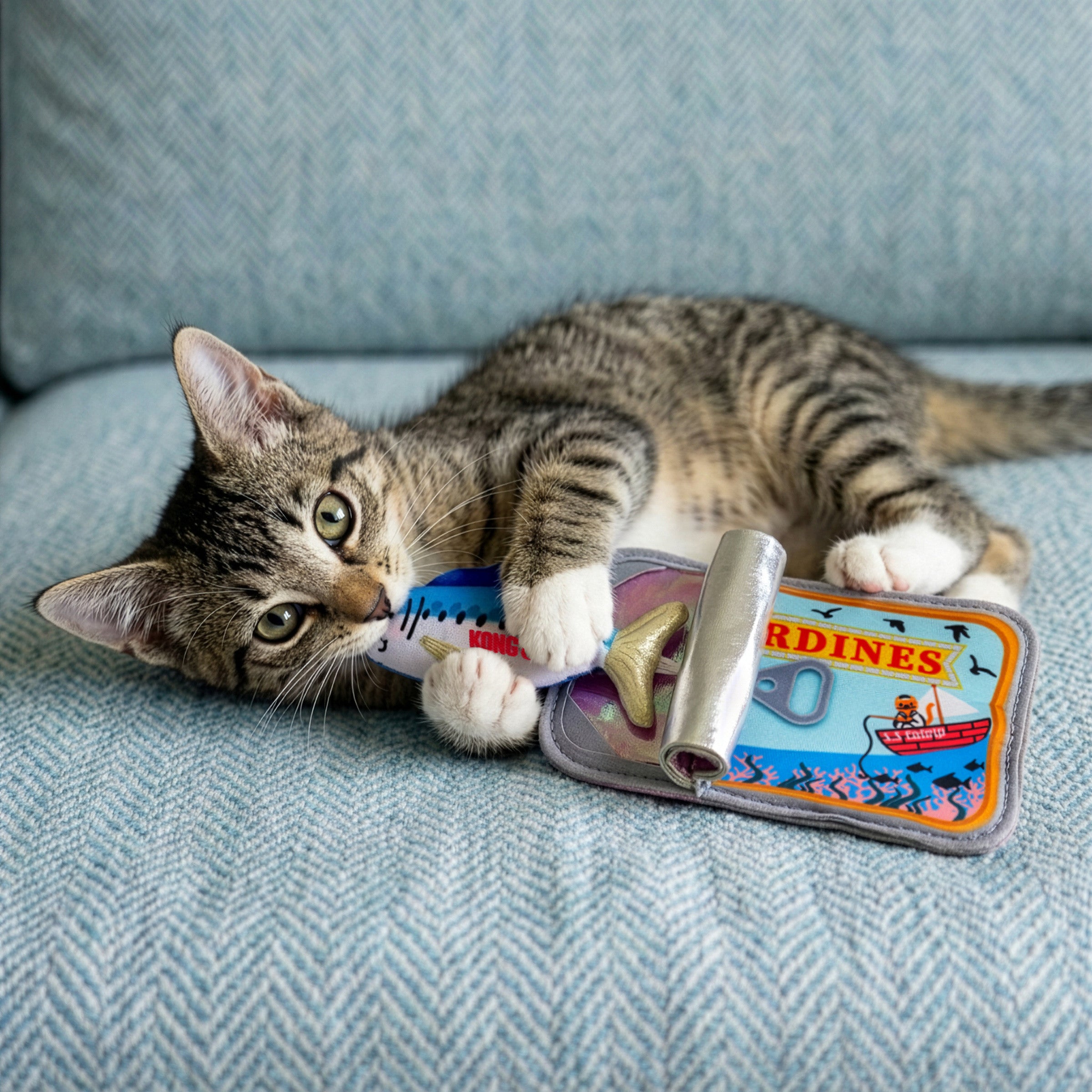Brinquedo Kong Interativo para Gatos – Sardinha Retrátil com Erva-Gateira
