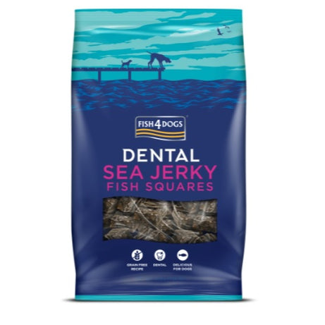 Fish4Dogs Snack Dental Sea Jerky Fish Squares - Quadrados de pele de peixe para Higiene dentária | 115g