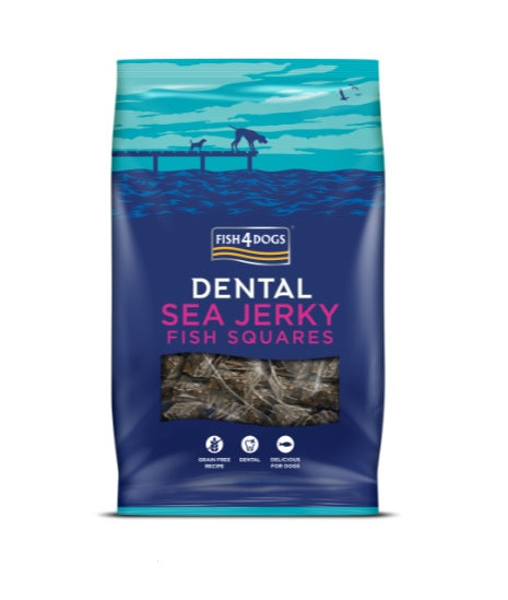 Fish4Dogs Snack Dental Sea Jerky Fish Squares - Quadrados de pele de peixe para Higiene dentária | 115g