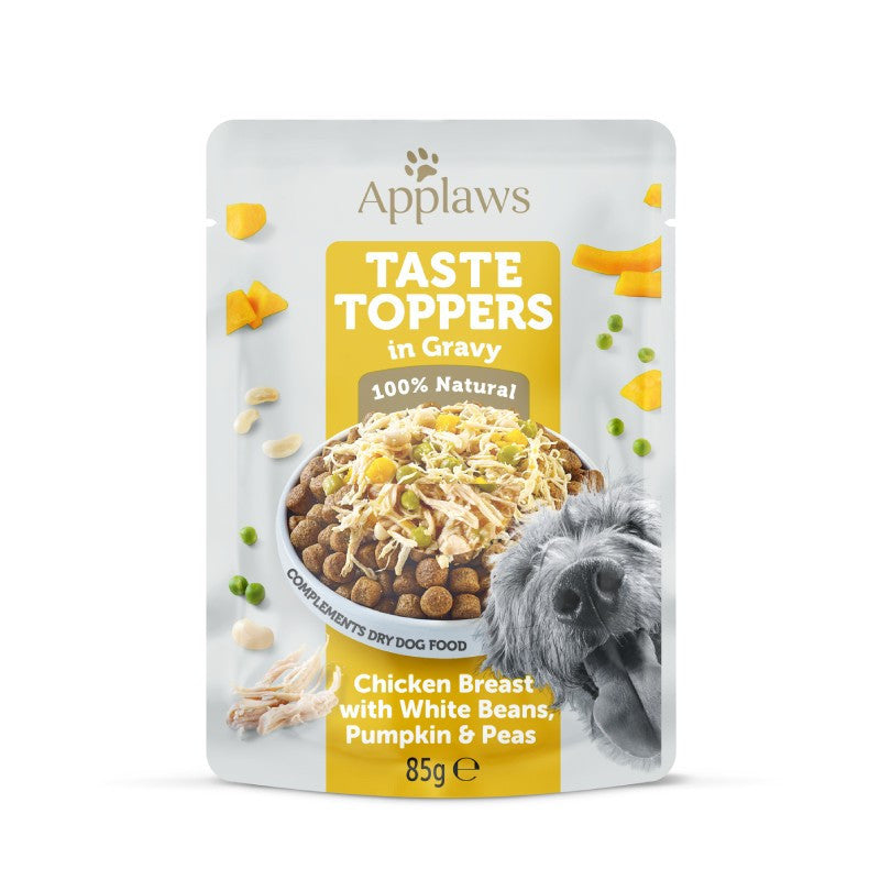 Applaws Taste Toppers em molho - Saqueta 85g  | Peito de frango com feijão branco, abóbora e ervilhas