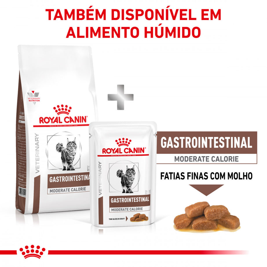 Royal Canin® Veterinary Gastrointestinal Moderate Calorie – Ração para Gatos Adultos com Sensibilidade Gastrointestinal e Tendência para o Excesso de Peso