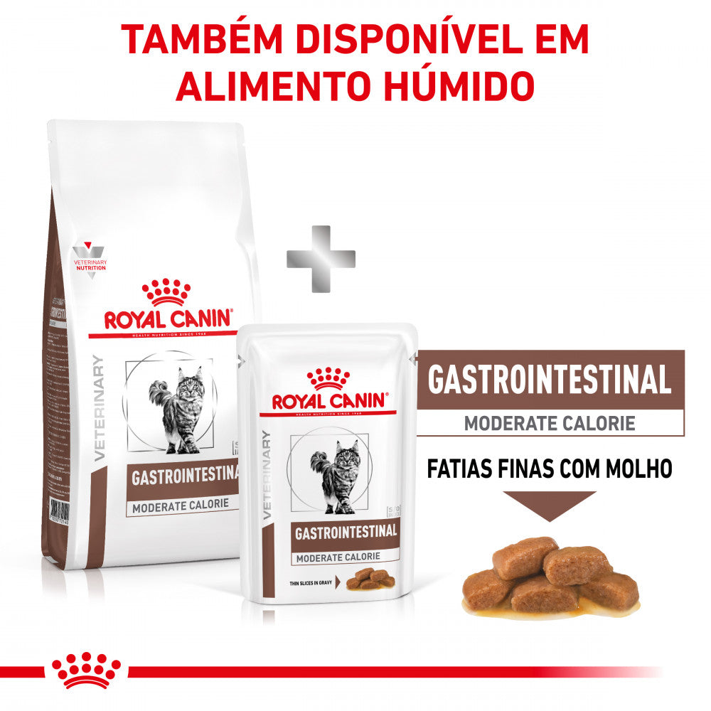 Royal Canin® Veterinary Gastrointestinal Moderate Calorie – Ração para Gatos Adultos com Sensibilidade Gastrointestinal e Tendência para o Excesso de Peso