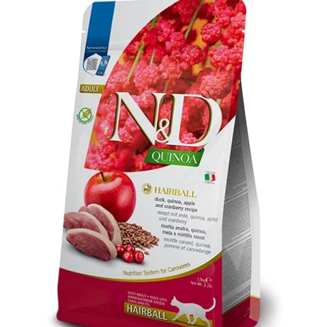 Farmina N&D Quinoa Hairball Cat Adult  – Ração seca para gato adulto para controlo e eliminação das bolas de pelo | Pato