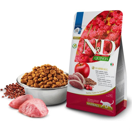 Farmina N&D Quinoa Hairball Cat Adult  – Ração seca para gato adulto para controlo e eliminação das bolas de pelo | Pato