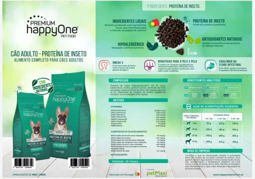 happyOne Premium Ração Hipoalergénico para Cães Adultos, Proteína de Inseto