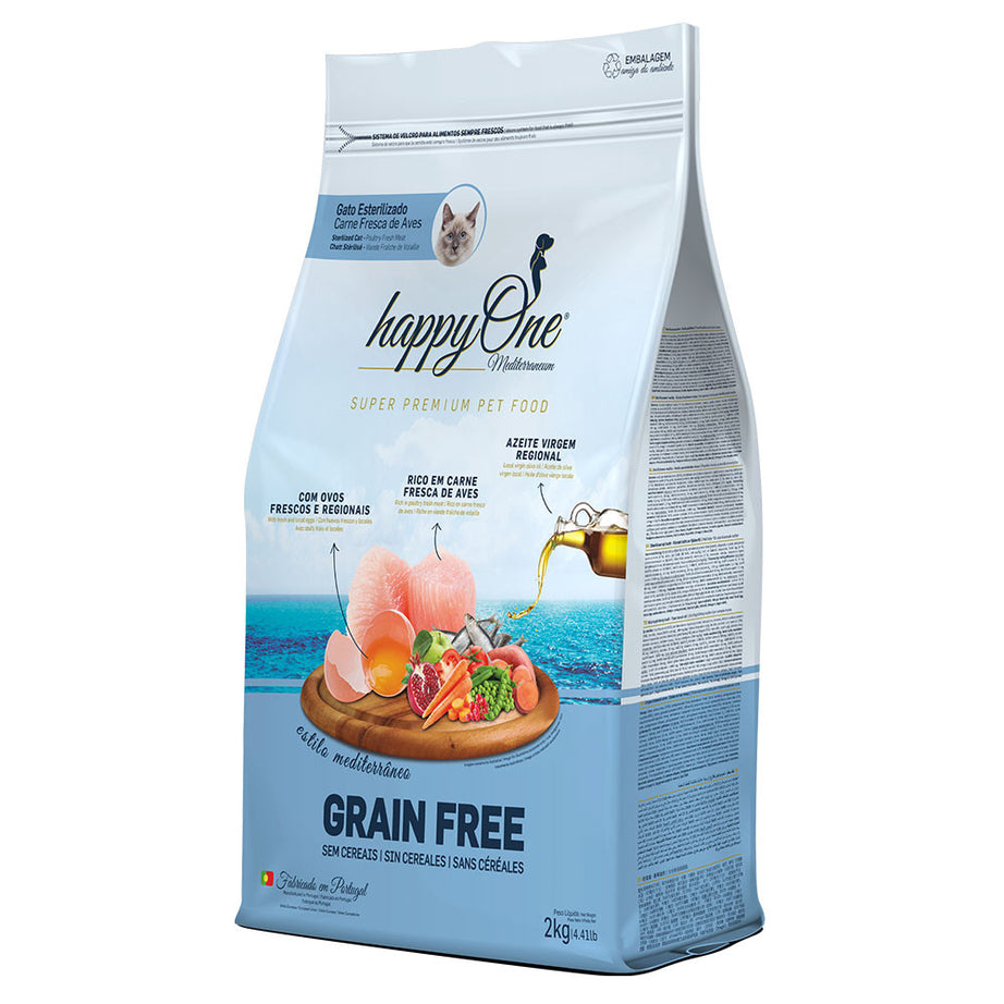 happyOne Mediterraneum Esterilizado - Ração seca sem cereais para gato - Aves