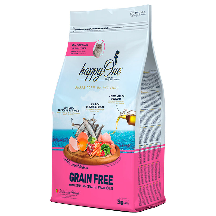 happyOne Mediterraneum Esterilizado - Ração seca sem cereais para gato - Sardinha