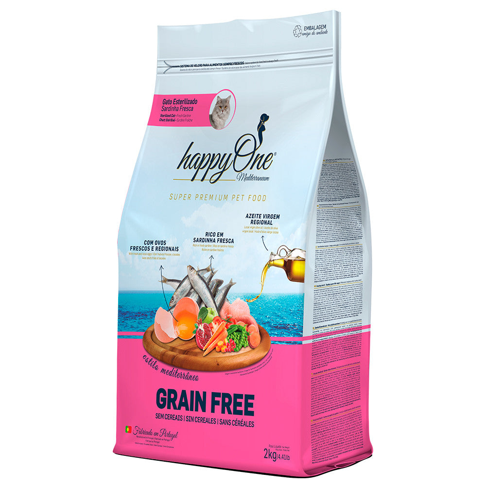 happyOne Mediterraneum Esterilizado - Ração seca sem cereais para gato - Sardinha