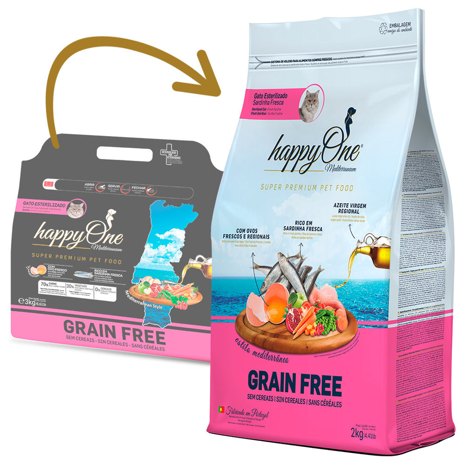 happyOne Mediterraneum Esterilizado - Ração seca sem cereais para gato - Sardinha