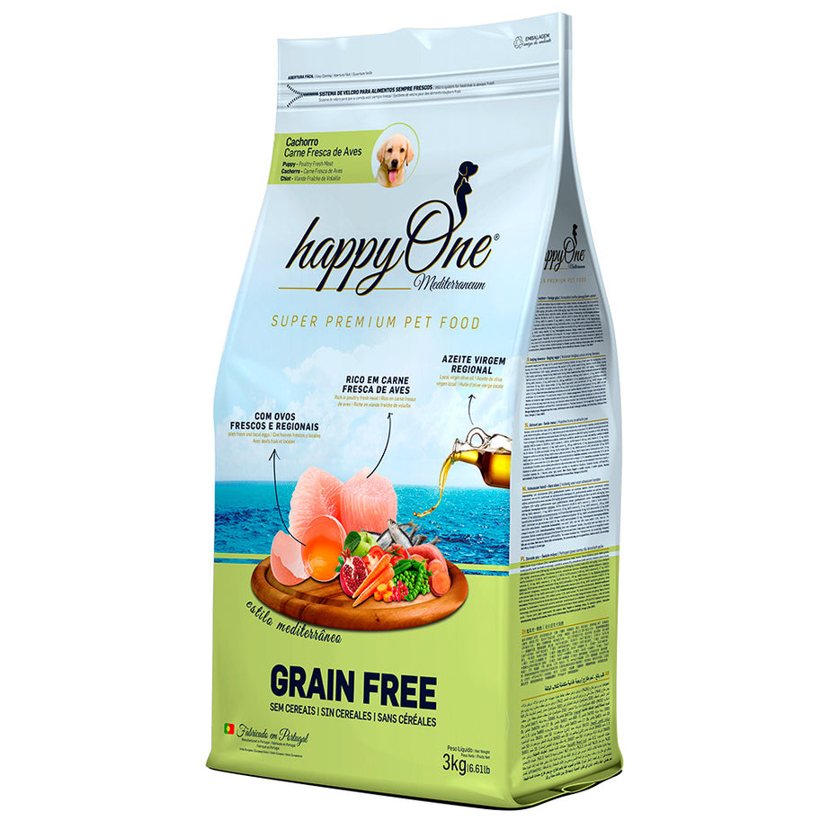 happyOne Mediterraneum Puppy - Ração seca sem cereais para cachorro - Aves