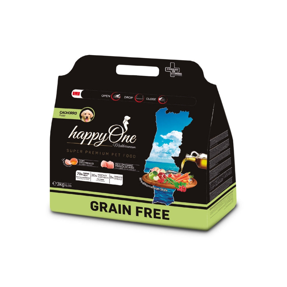 happyOne Mediterraneum Puppy - Ração seca sem cereais para cachorro - Aves