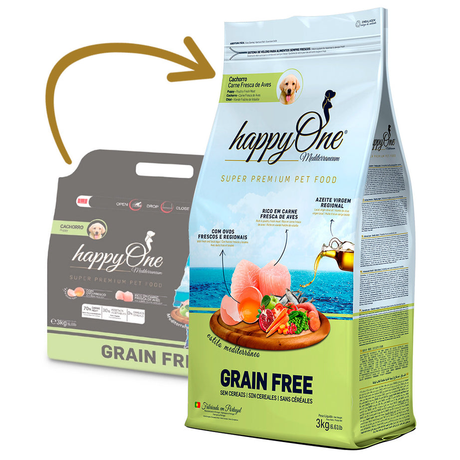 happyOne Mediterraneum Puppy - Ração seca sem cereais para cachorro - Aves