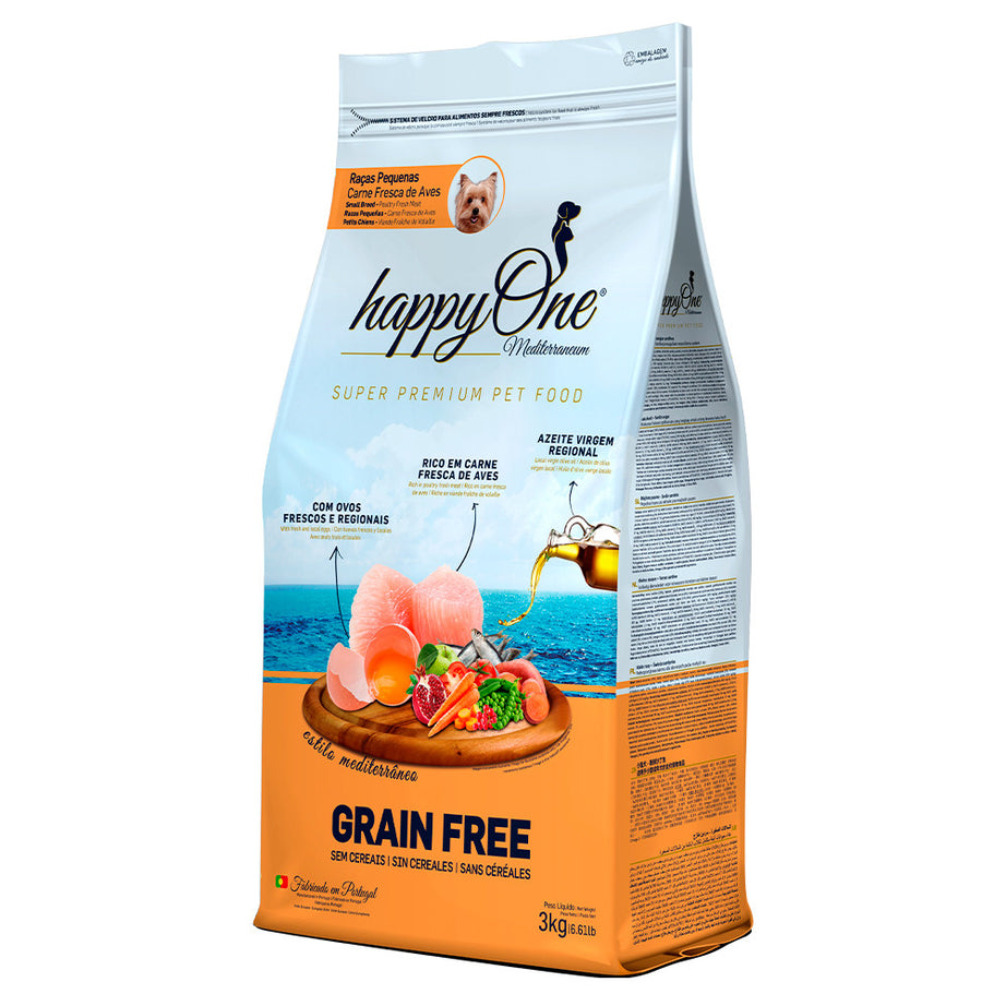 happyOne Mediterraneum Raças Pequenas - Ração seca sem cereais para cão adulto - Aves