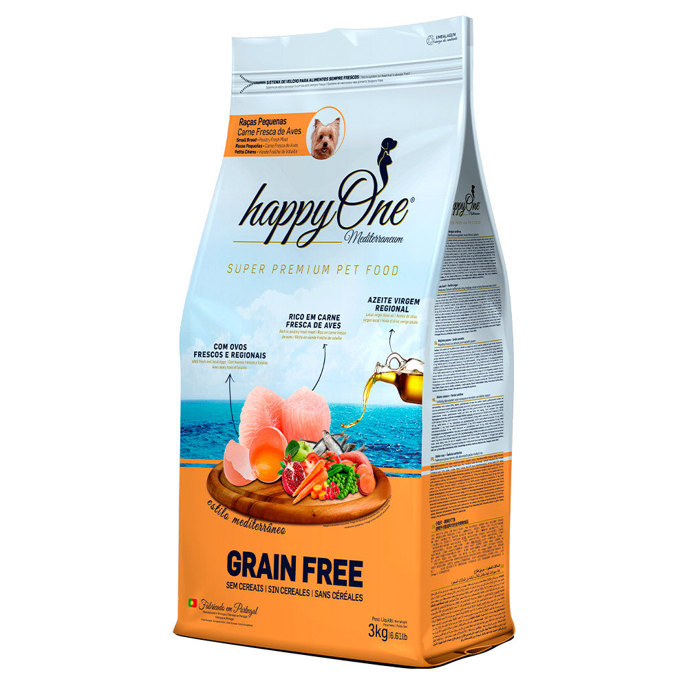 happyOne Mediterraneum Raças Pequenas - Ração seca sem cereais para cão adulto - Aves