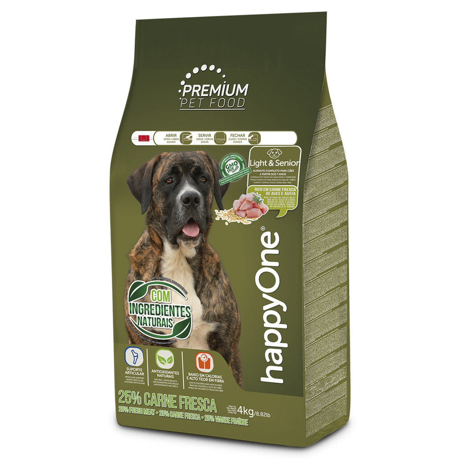 happyOne Premium Ração Seca Cão Light & Senior - Carne fresca de Aves e Aveia
