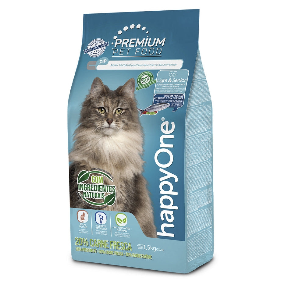 happyOne Premium Ração Seca Gato Light & Senior Carne Fresca