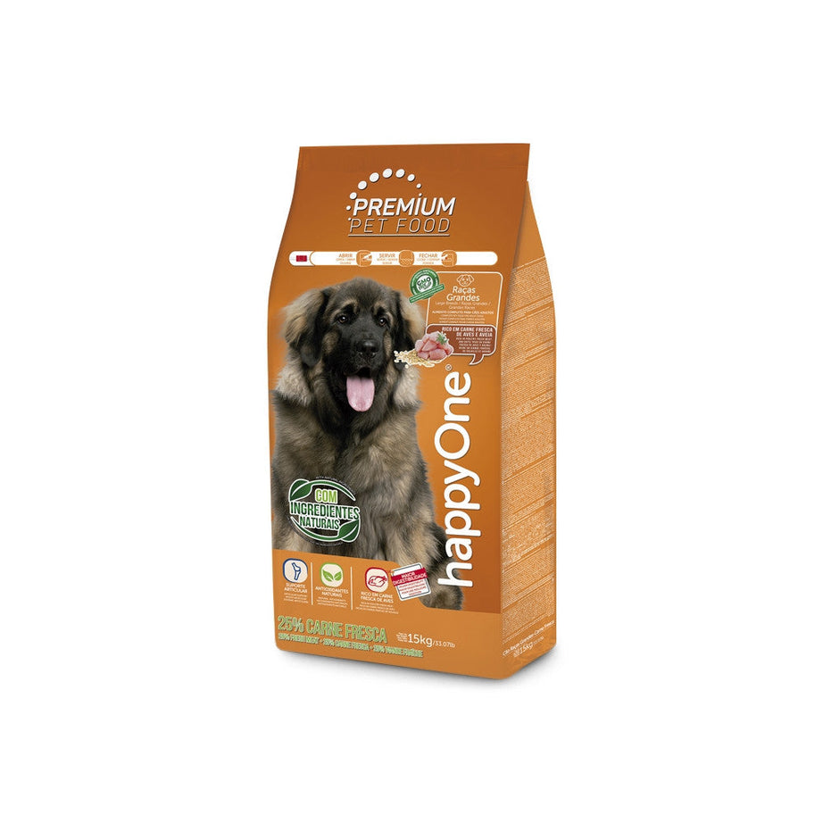 happyOne Premium Ração Seca Cão Raças Grandes - Carne Fresca de Aves e Aveia