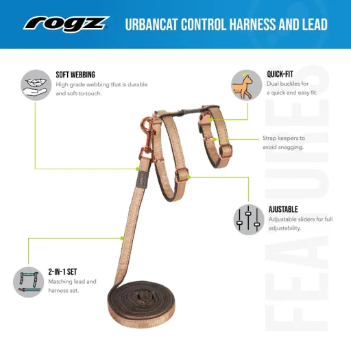 Rogz Peitoral + Trela UrbanCat Control, Rosa