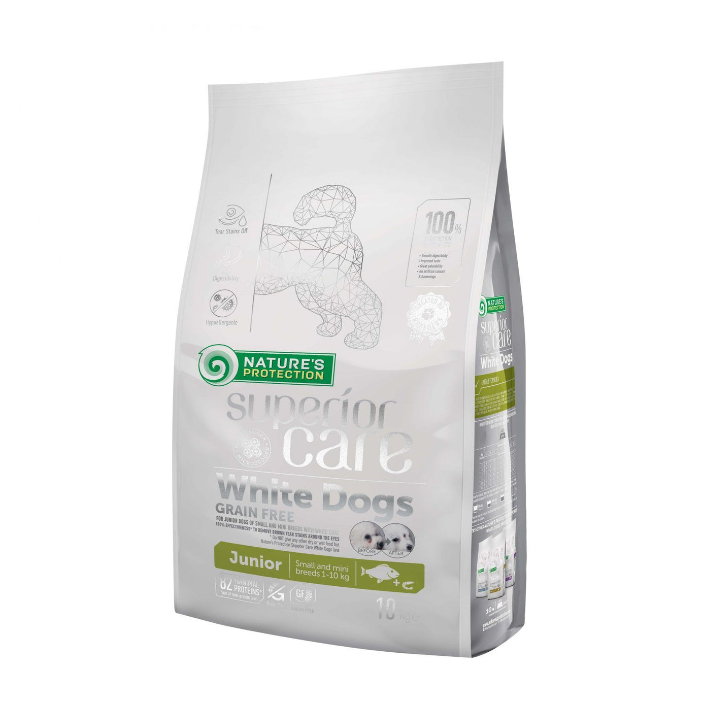 Nature’s Protection Superior Care para Cão Júnior de raças pequenas e mini com pelagem branca | Peixe branco