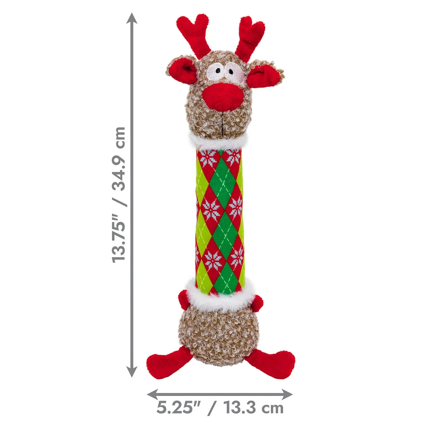 KONG Holiday Shakers Luvs Argyle Reindeer M – Brinquedo de Natal para Cão