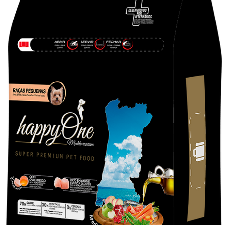 happyOne Mediterraneum Raças Pequenas - Ração seca sem cereais para cão adulto - Aves