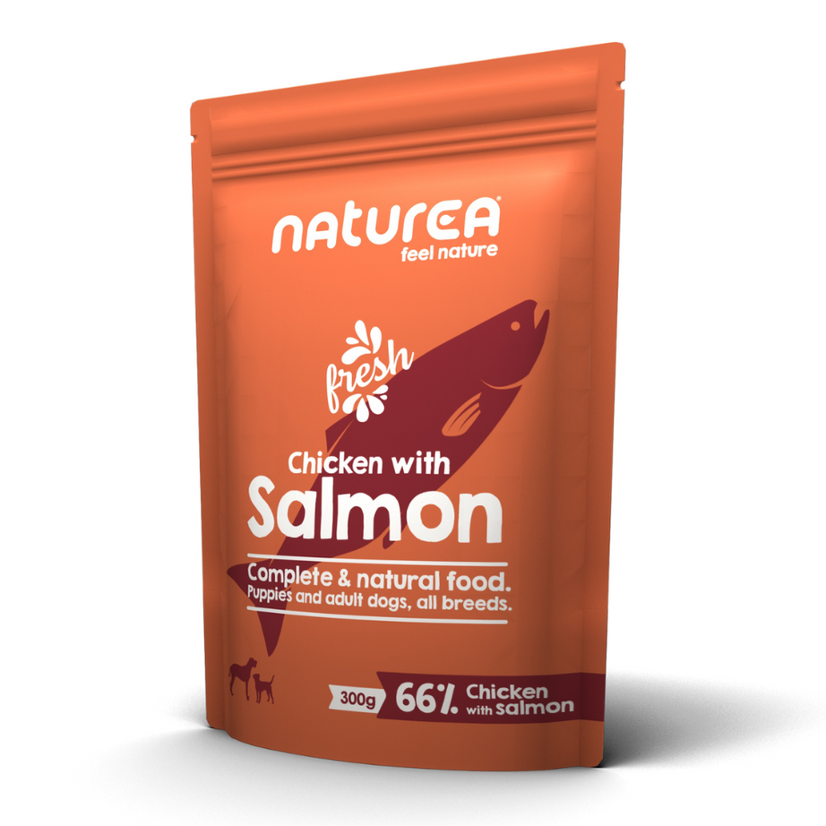 Saqueta Naturea de comida húmida para cão | Frango & Salmão - Pack 6 x 300g