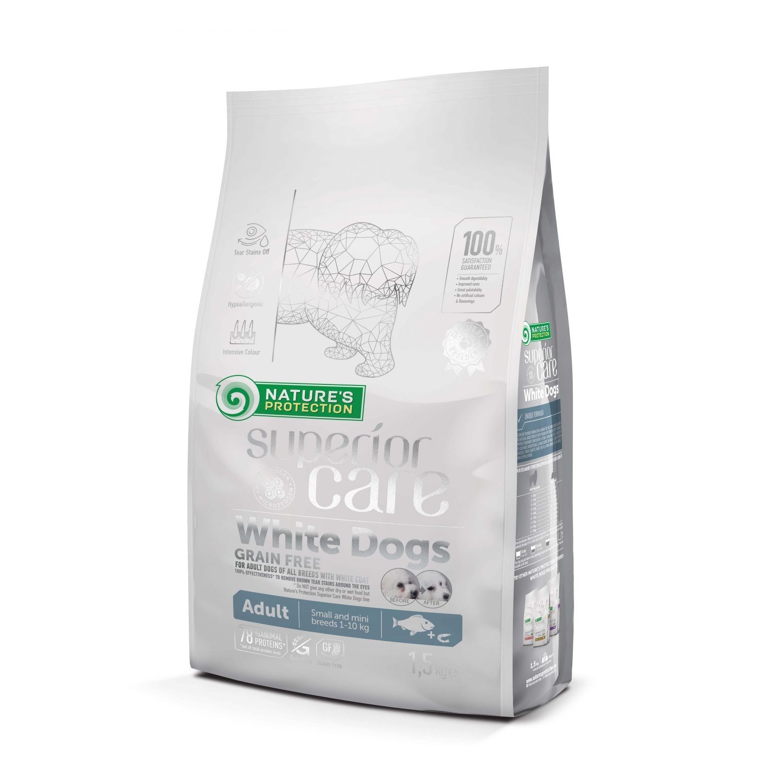 Nature’s Protection Superior Care para Cão Adulto de raças pequenas e mini com pelo branco | Peixe branco