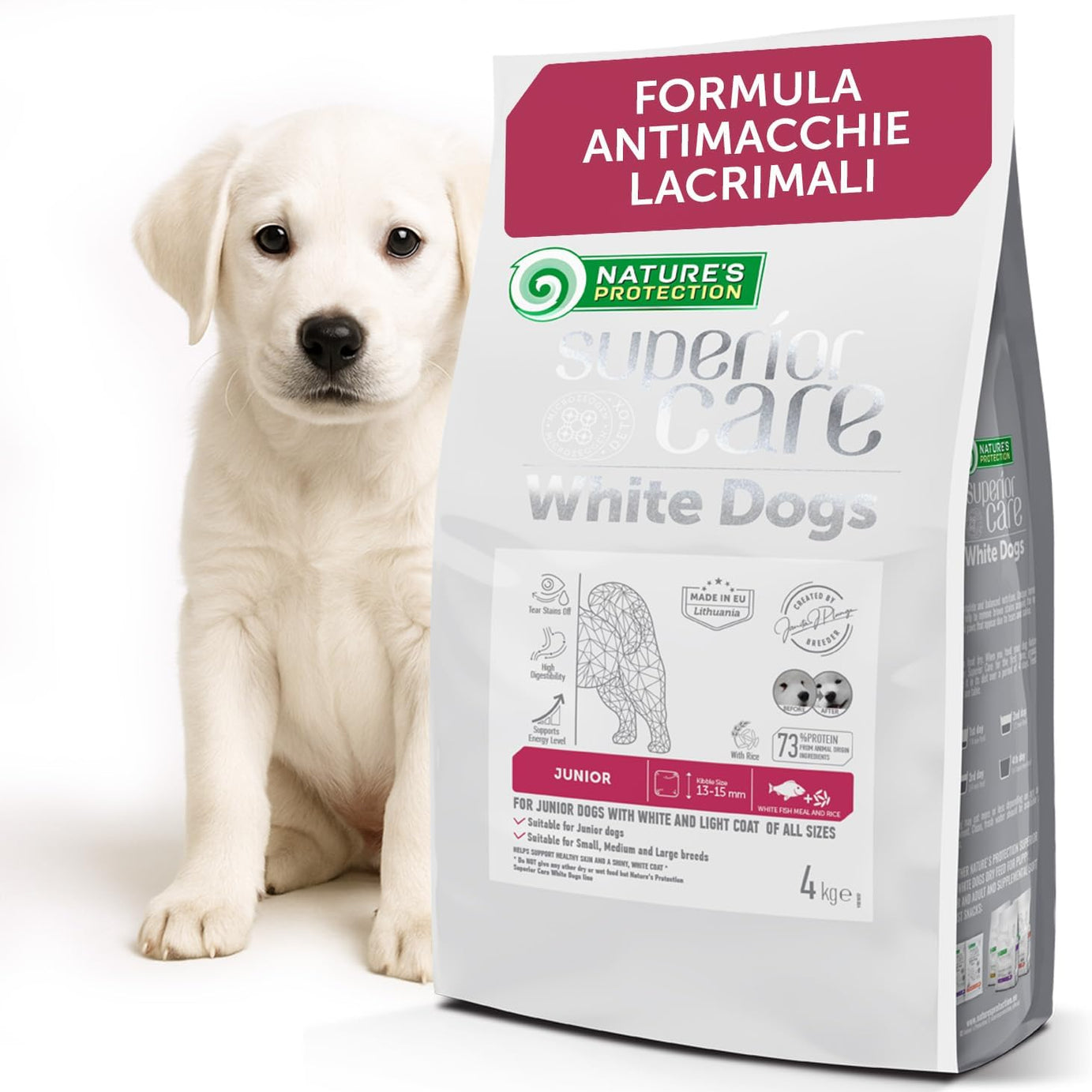 Nature’s Protection Superior Care para Cão júnior de todos os tamanhos com pelagem branca | Peixe Branco