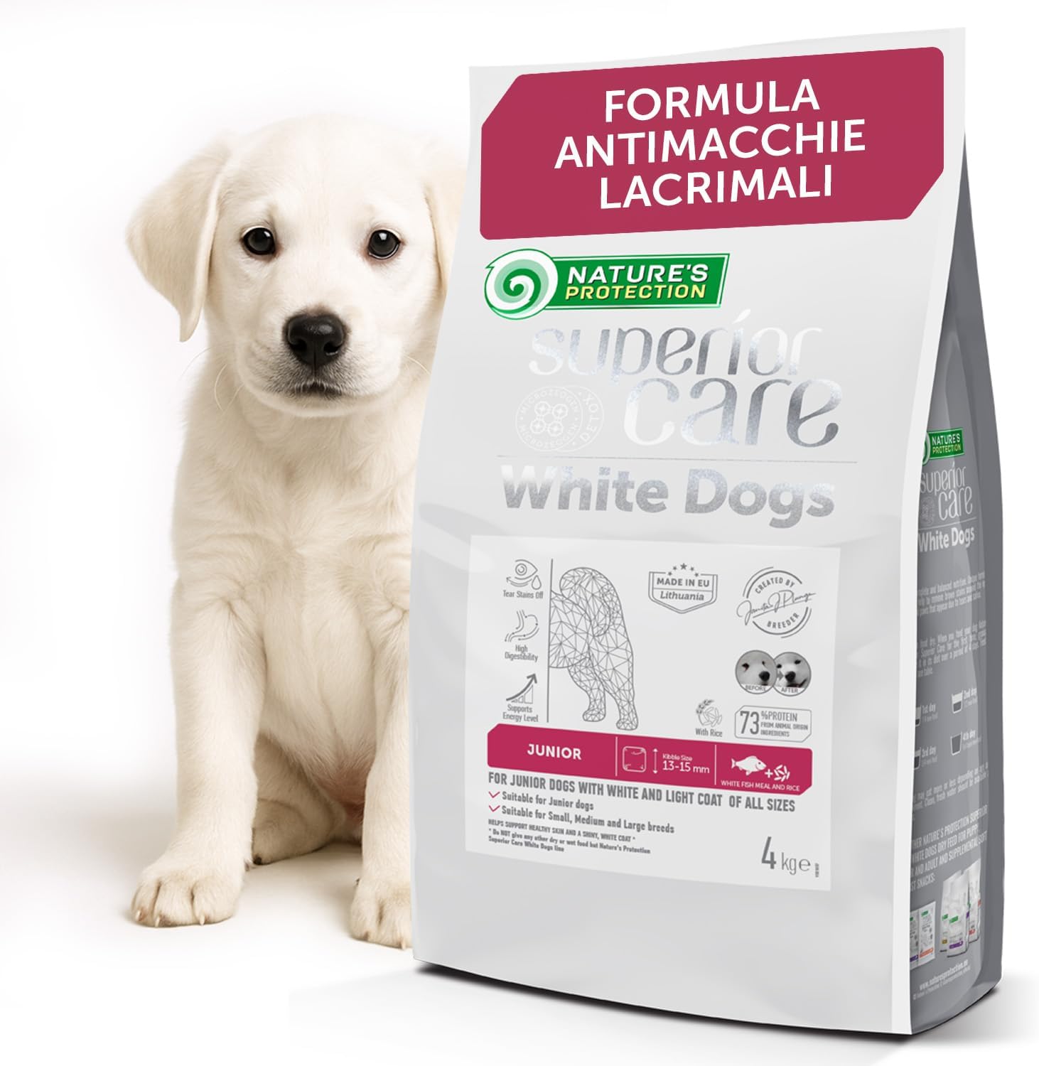 Nature’s Protection Superior Care para Cão júnior de todos os tamanhos com pelagem branca | Peixe Branco