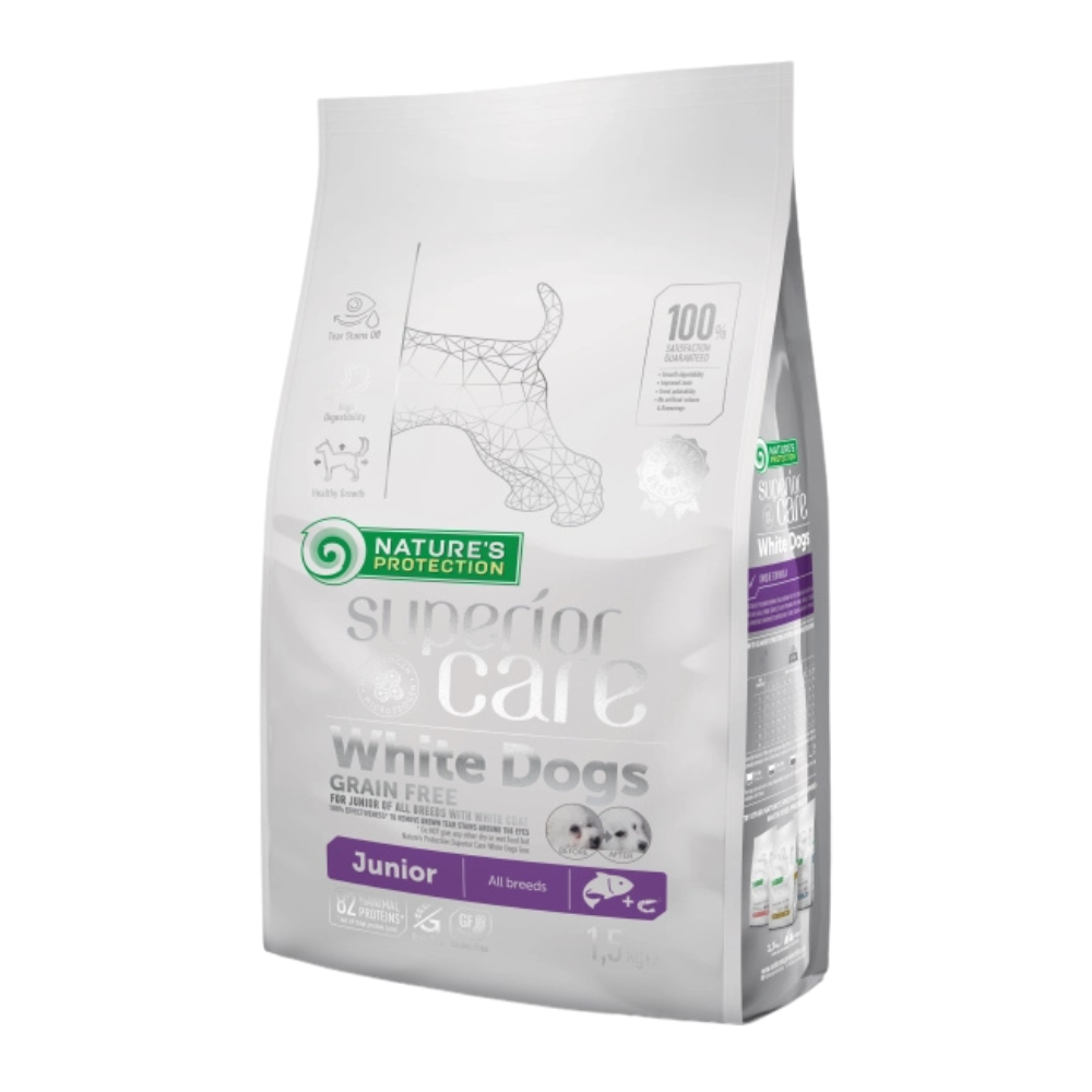Nature’s Protection Superior Care para Cão júnior de todos os tamanhos com pelagem branca | Salmão