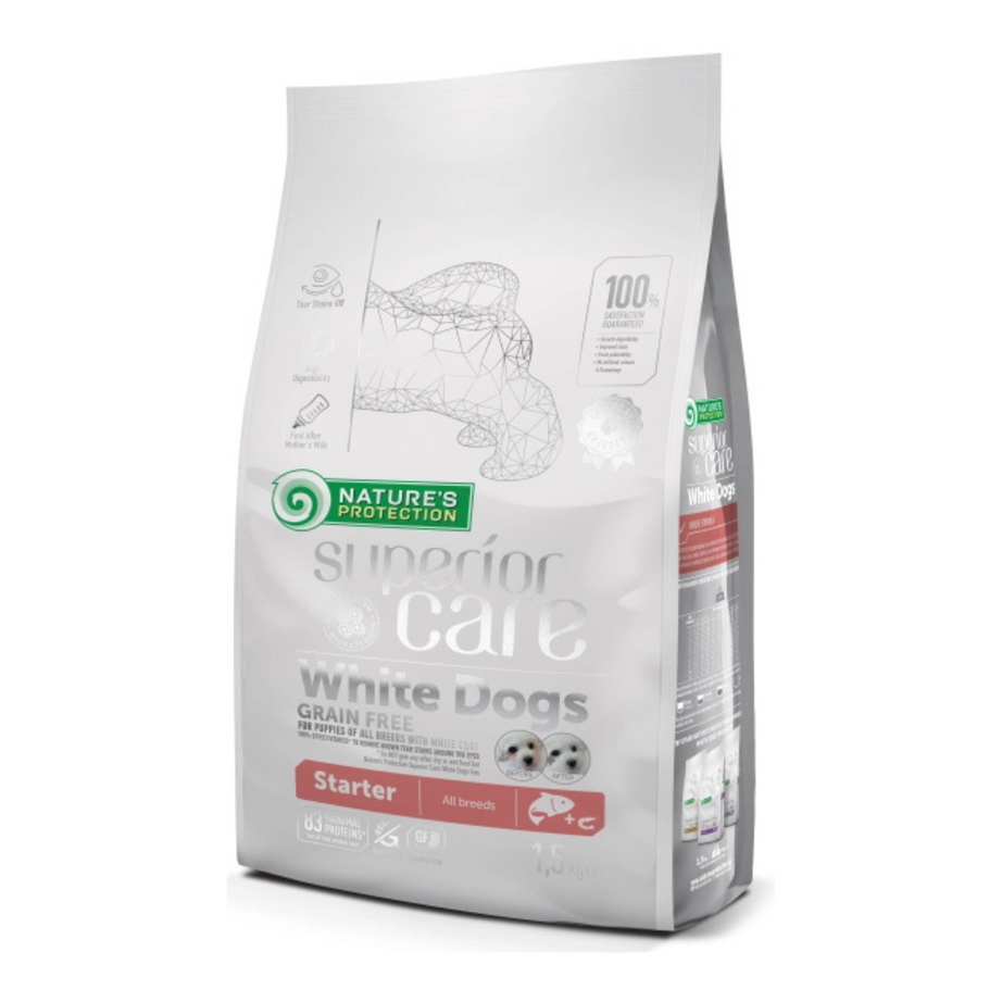 Nature’s Protection Superior Care para filhotes de todas as raças com pelo branco | Salmão