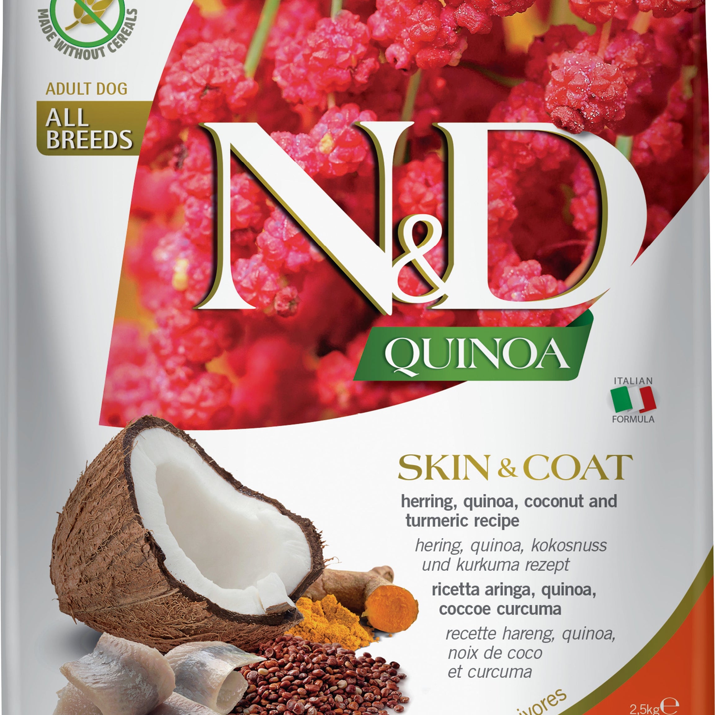 Farmina N&D Quinoa Skin & Coat - Ração seca para cão adulto para saúde da pele e do pelo - Arenque