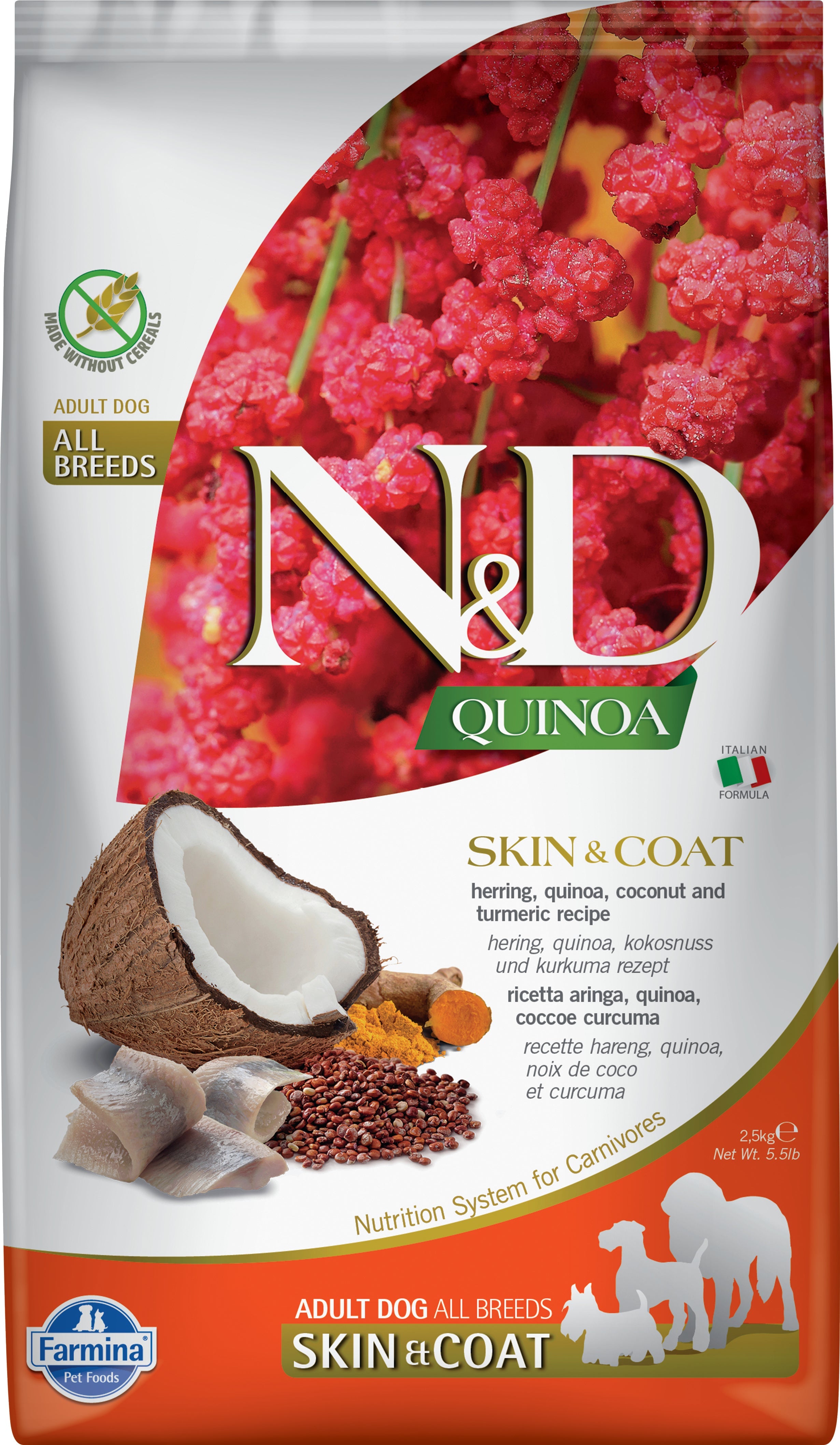 Farmina N&D Quinoa Skin & Coat - Ração seca para cão adulto para saúde da pele e do pelo - Arenque