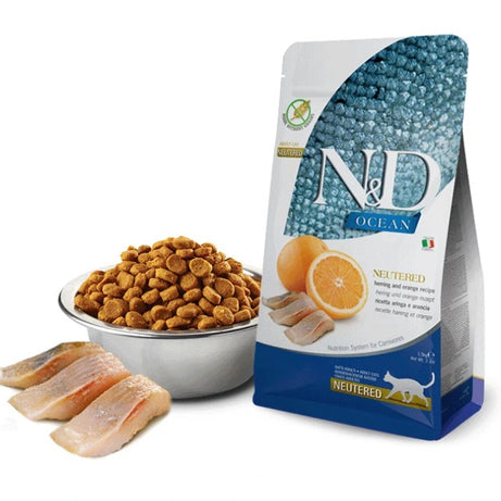 Farmina N&D Ocean Neutered - Ração seca para gato adulto esterilizado - Arenque e laranja