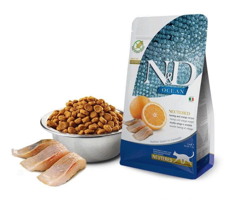 Farmina N&D Ocean Neutered - Ração seca para gato adulto esterilizado - Arenque e laranja