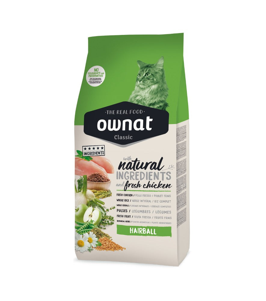 Ownat Classic Hairball - Dry cat food for adult cats to reduce hairballs - Chicken