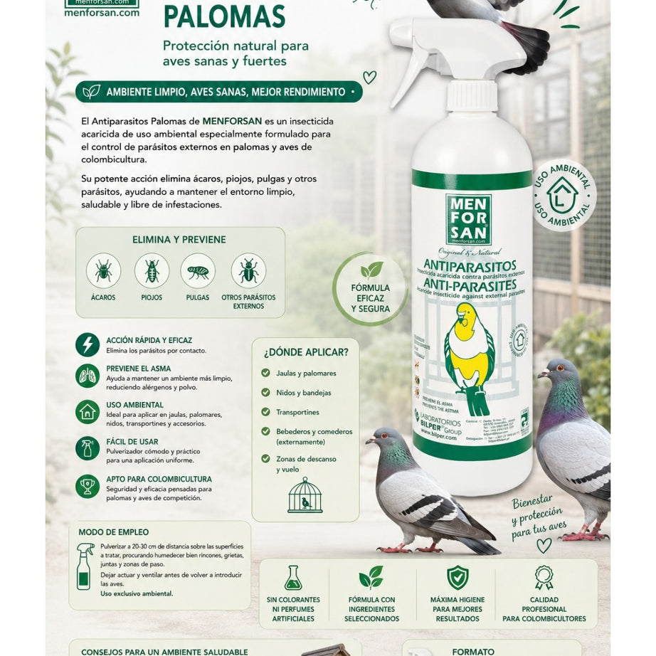 Men For San Spray Repelente Inseticida e Acaricida Perfumado para Proteção de Pombos | 750 ml