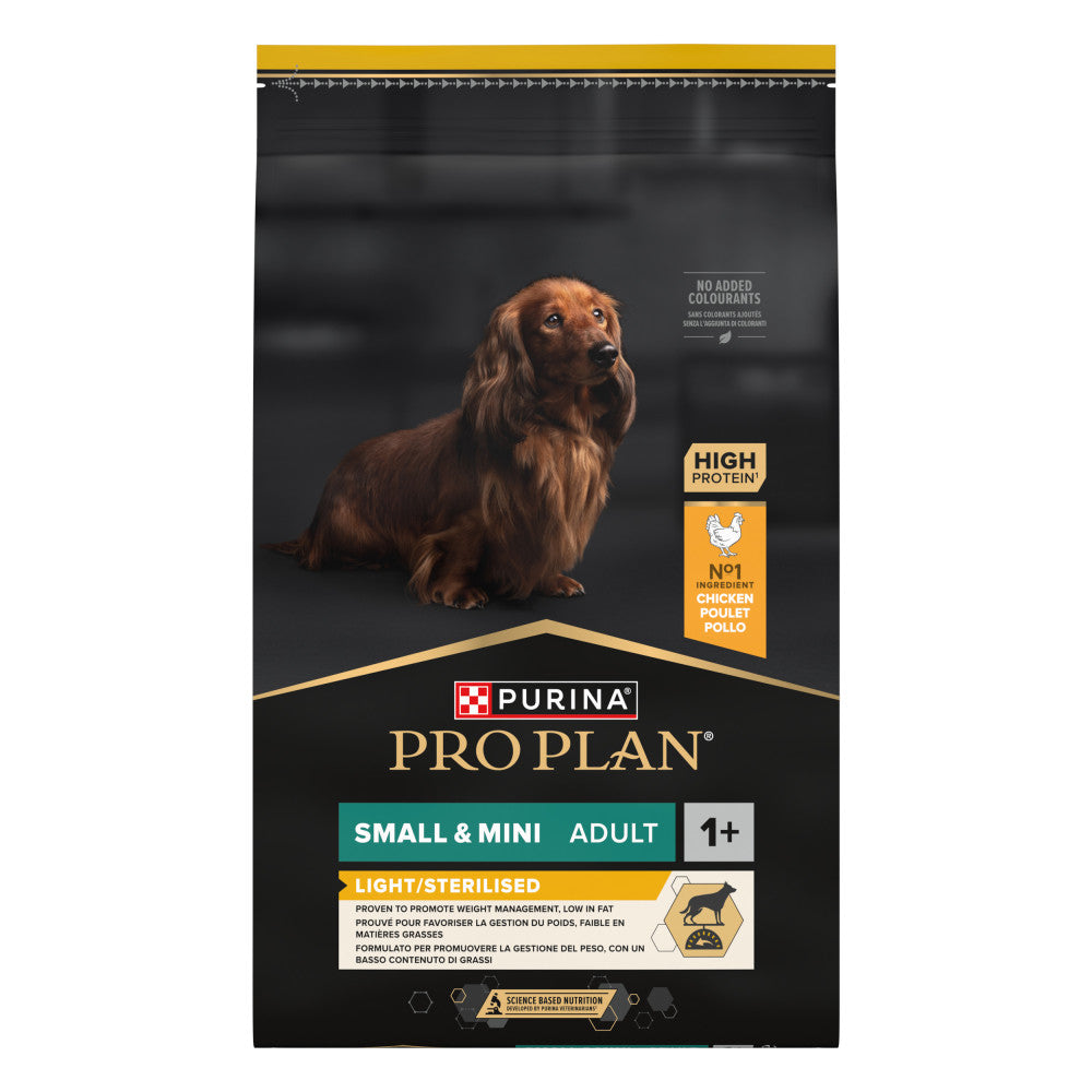 Pro Plan Light/Sterilised Small & Mini - Ração seca para cão adulto pequeno para controlo do peso - Frango