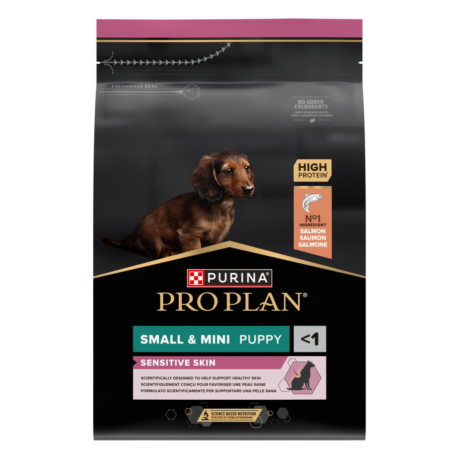 Pro Plan Dog Small & Mini Puppy Sensitive Skin | 3 Kg - Ração seca para cachorro de porte pequeno com pele sensível - Salmão