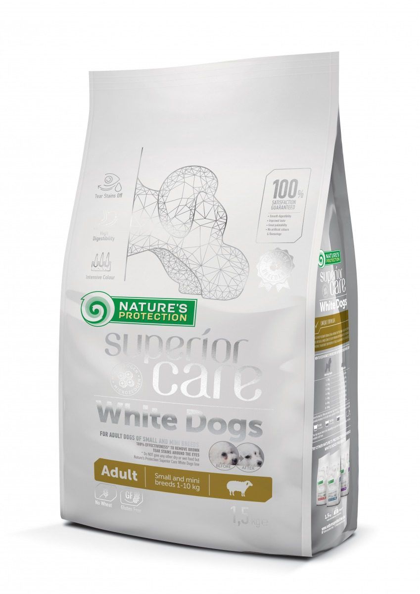 Nature’s Protection Superior Care para Cão Adulto de raças pequenas e mini com pelo branco | Borrego