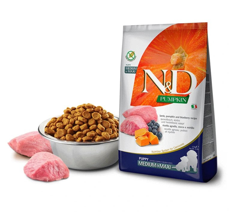 Farmina N&D Pumpkin Lamb&Blueberry Puppy Medium & Maxi - Ração seca para cachorros Medium & Maxi de Borrego & Mirtilo