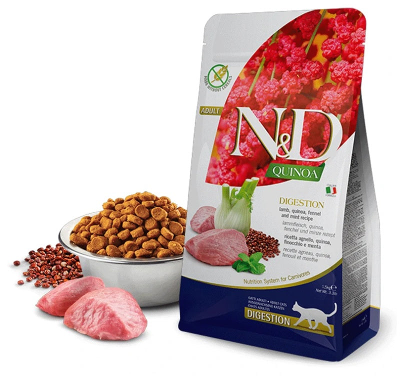 Farmina N&D Quinoa Cat Digestion Lamb - Ração seca para gato adulto com problemas digestivos | Borrego