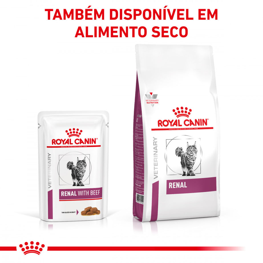 Royal Canin® Veterinary Renal with Beef – Alimento Húmido para Gatos Adultos com Vaca | Fatias Finas em Molho