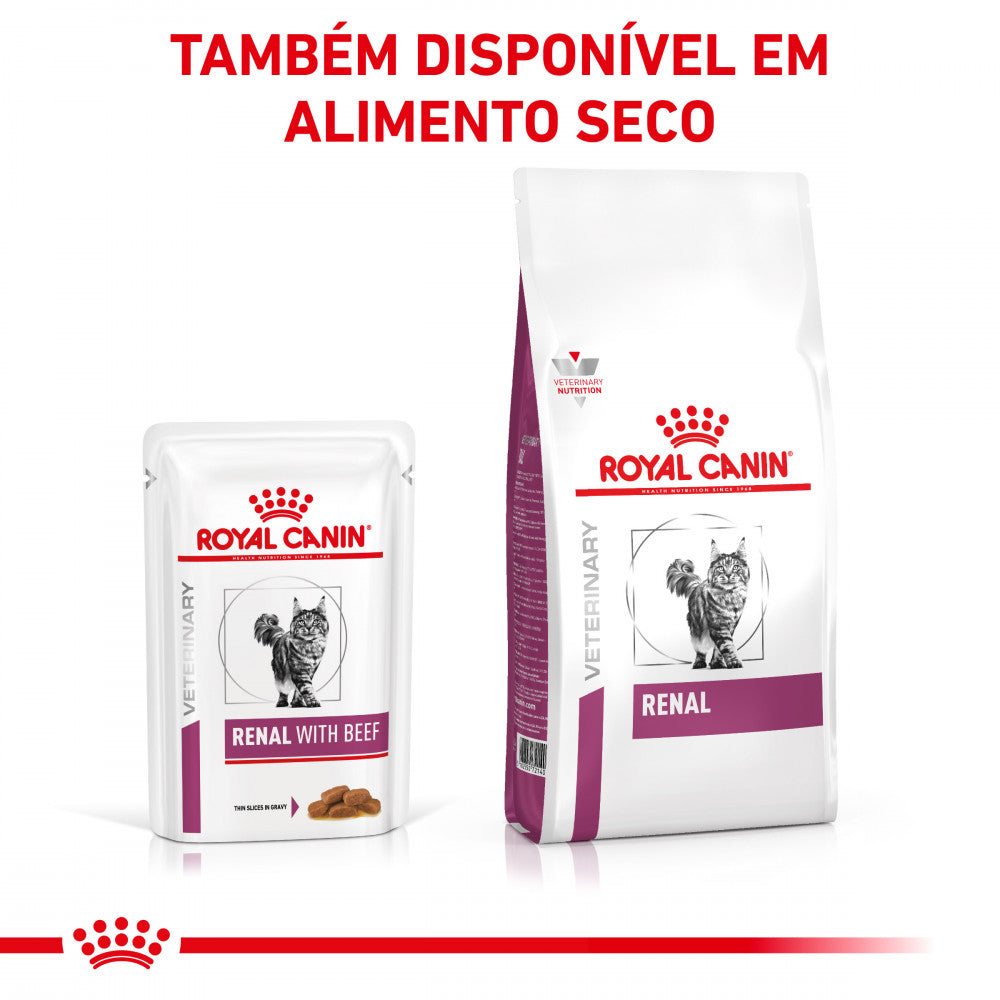 Royal Canin® Veterinary Renal with Beef – Alimento Húmido para Gatos Adultos com Vaca | Fatias Finas em Molho