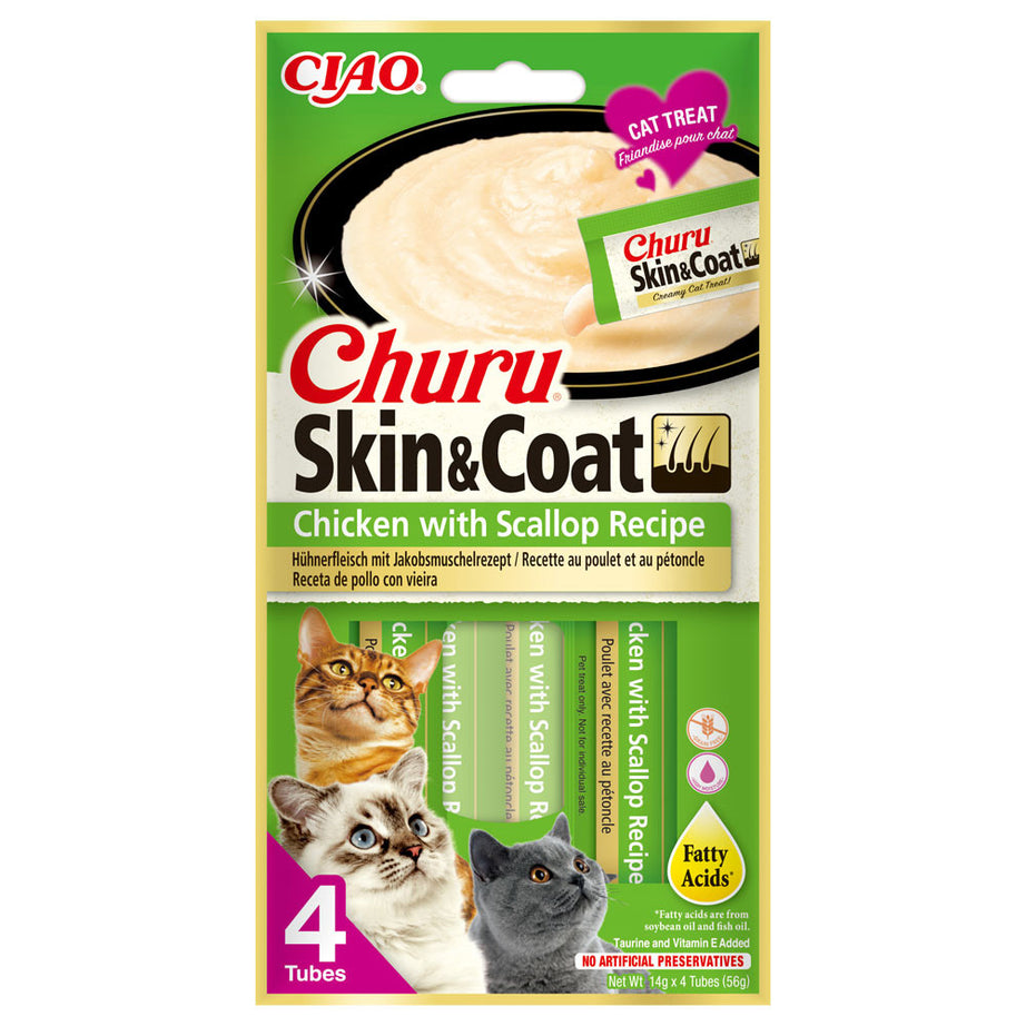 Snack líquido de frango e vieira para gatos - Churu Skin & Coat