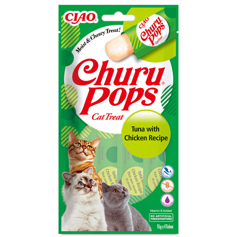 Snacks de atum com frango para gatos - Churu Pops 4X15g