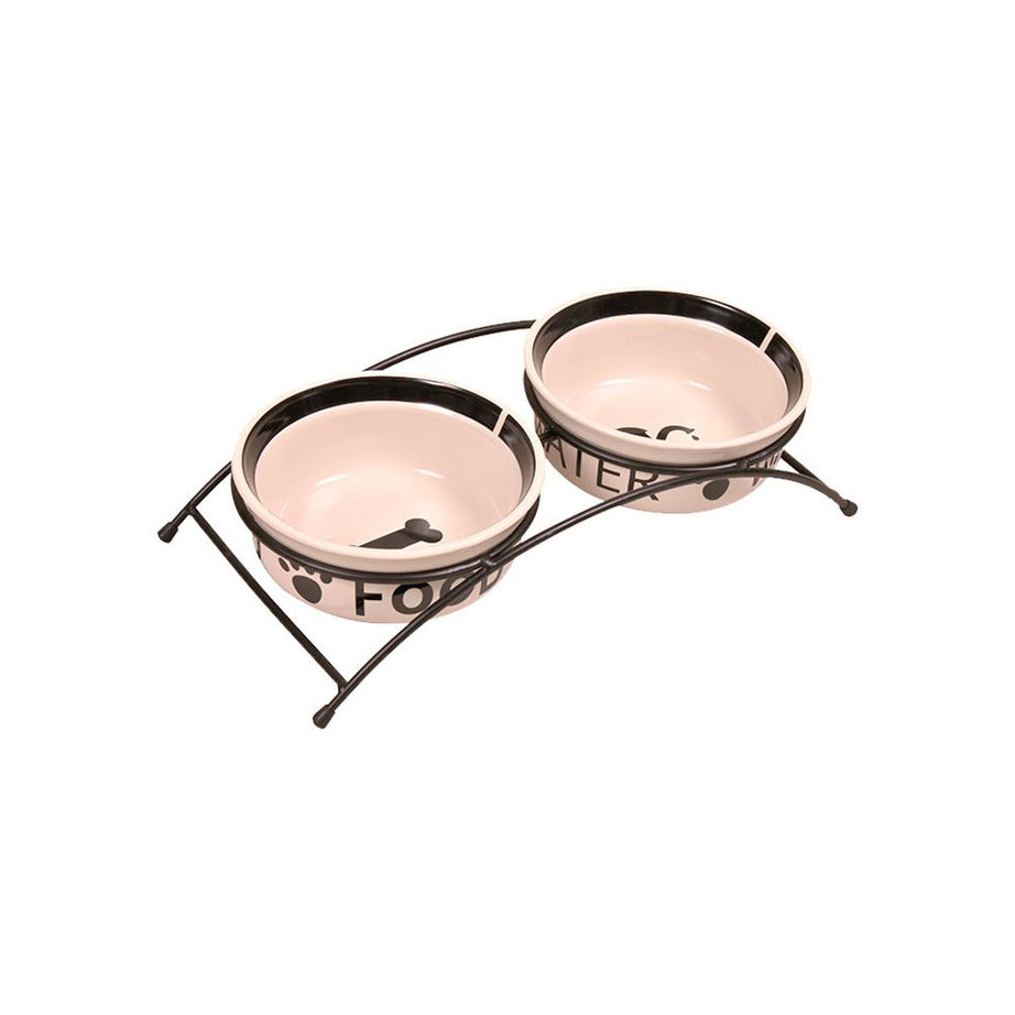 Suporte em Metal com 2 Gamelas em Cerâmica